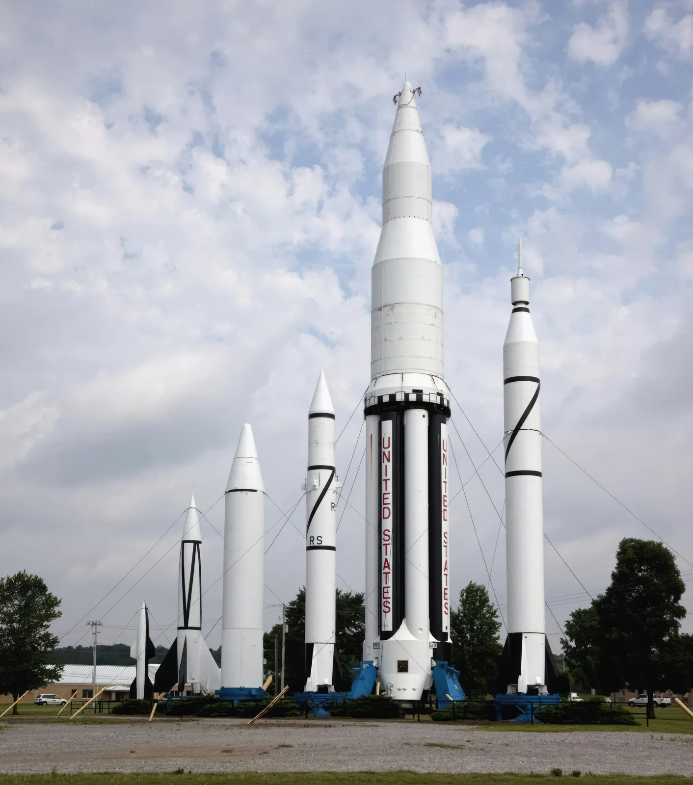 Historic rockets standing in Rocket Park at the U.S. Space & Rocket Center in Huntsville